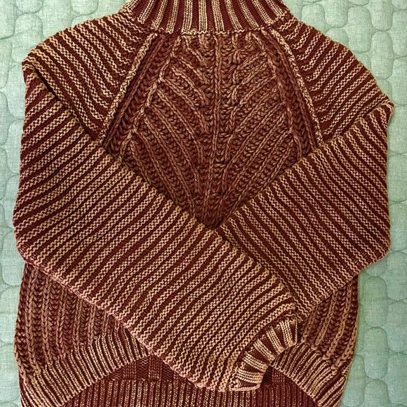 Free People Sweetheart Sweater Chunky Mock Neck Garnet Grotto Burgundy Cotton S - Picture 2 of 5